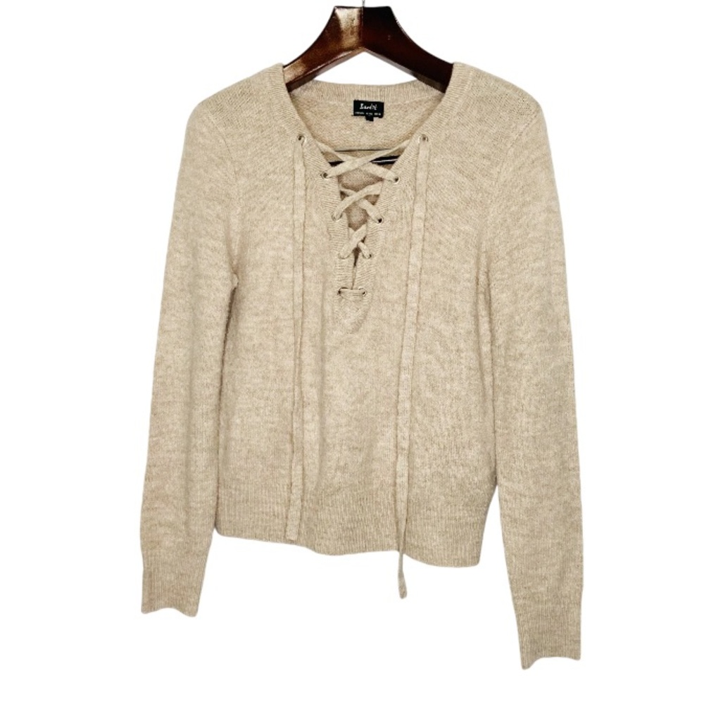 Bardot criss cross lace up crop sweater in oatmeal women’s size large
